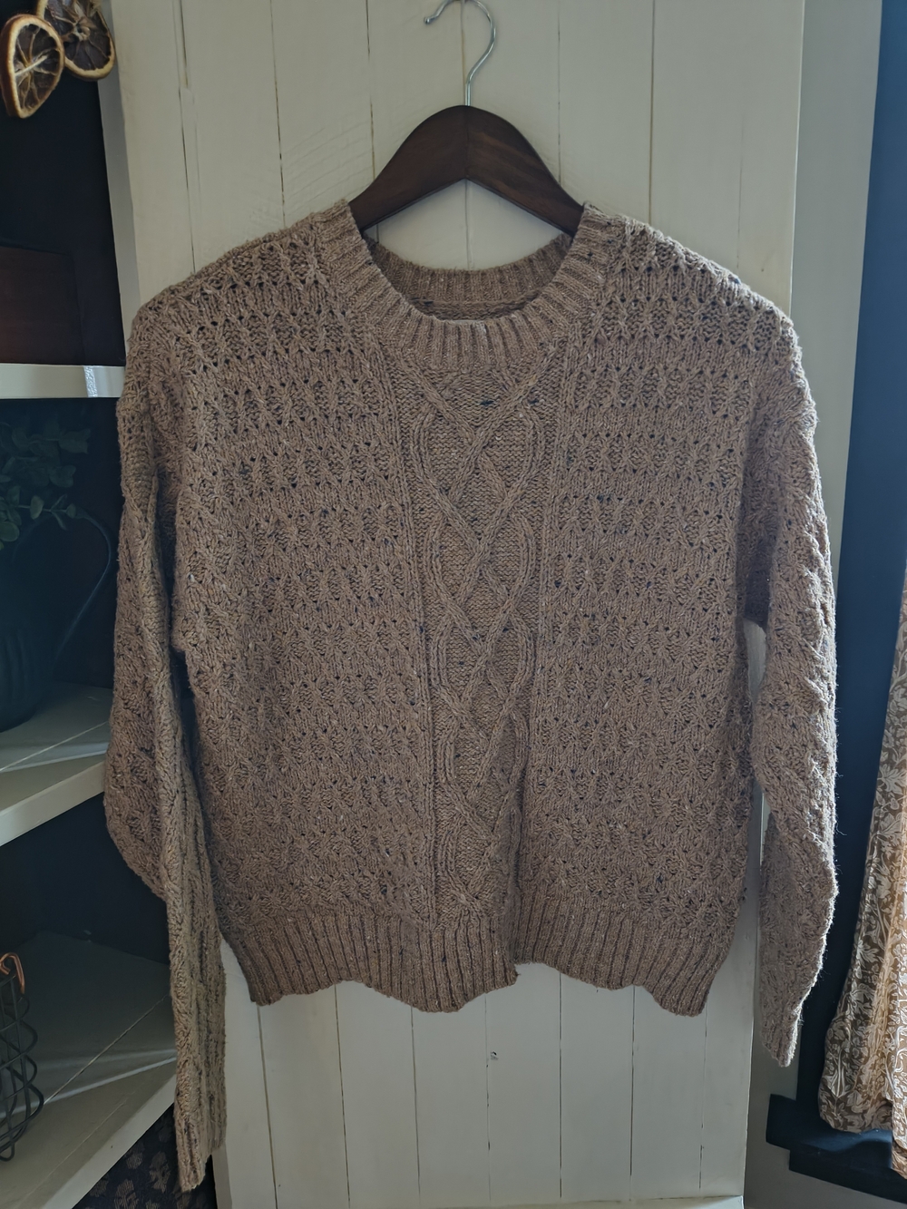 LOFT Women's Textured Cable Crewneck Sweater - Taupe